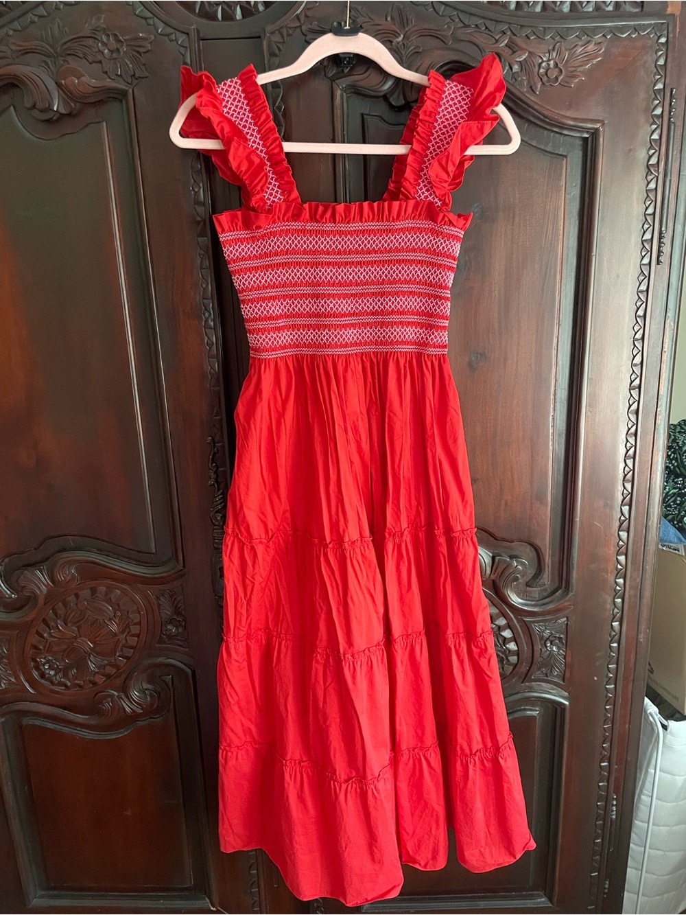 Hill House Red Ruffled Midi Dress